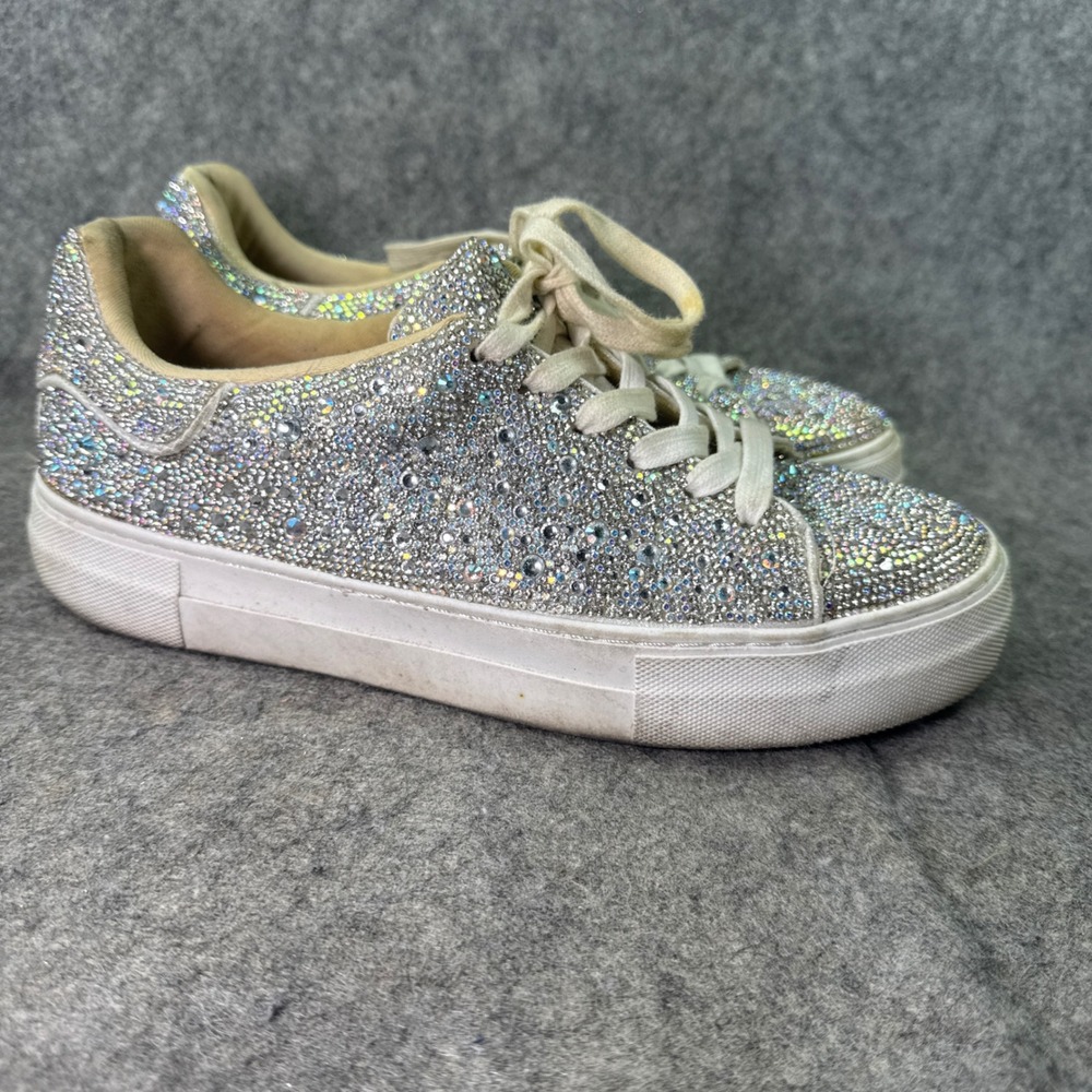 Betsey Johnson SB-SUTON Rhinestone Sneakers Silver Iridescent Sparkle Women 9M